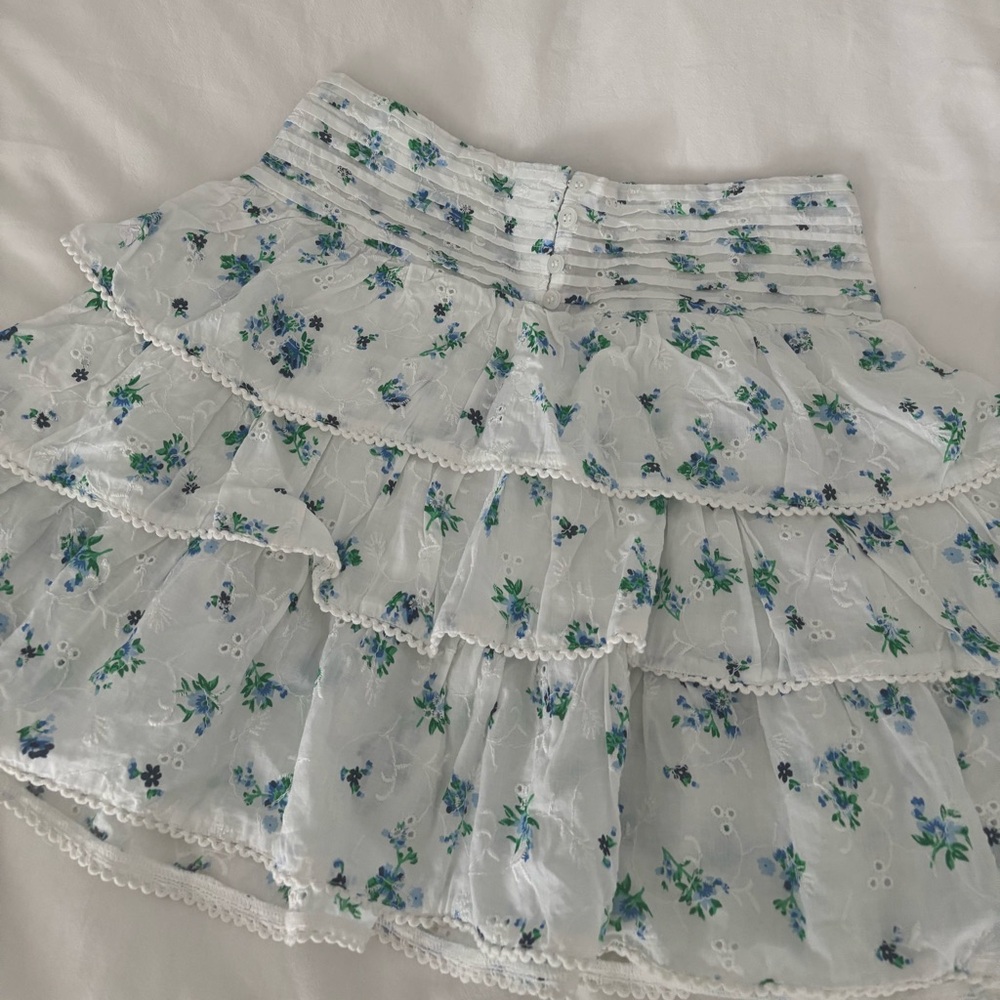 Blue Floral Ruffle Embroidered Skirt